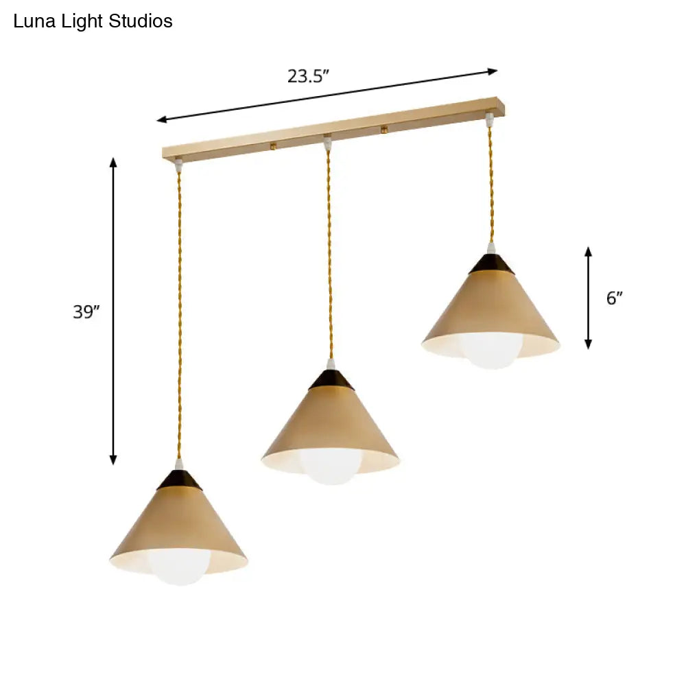 Modern Metal Hanging Pendant Lamp With 3 Conical Black And Gold Heads - Round/Linear Canopy