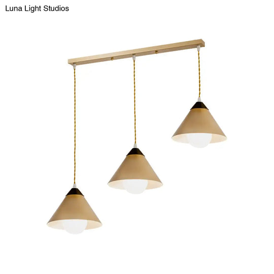 Modern Metal Hanging Pendant Lamp With 3 Conical Black And Gold Heads - Round/Linear Canopy