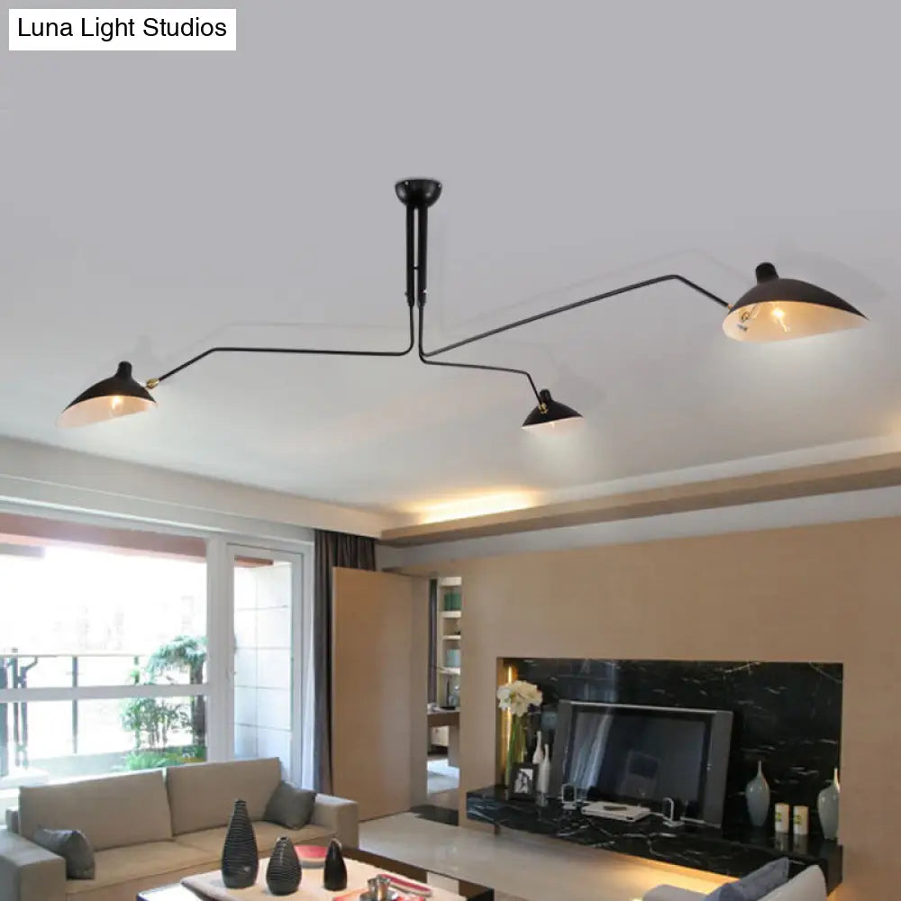 Modern Metal Hat Chandelier With 3 Lights - Black Pendant Lighting