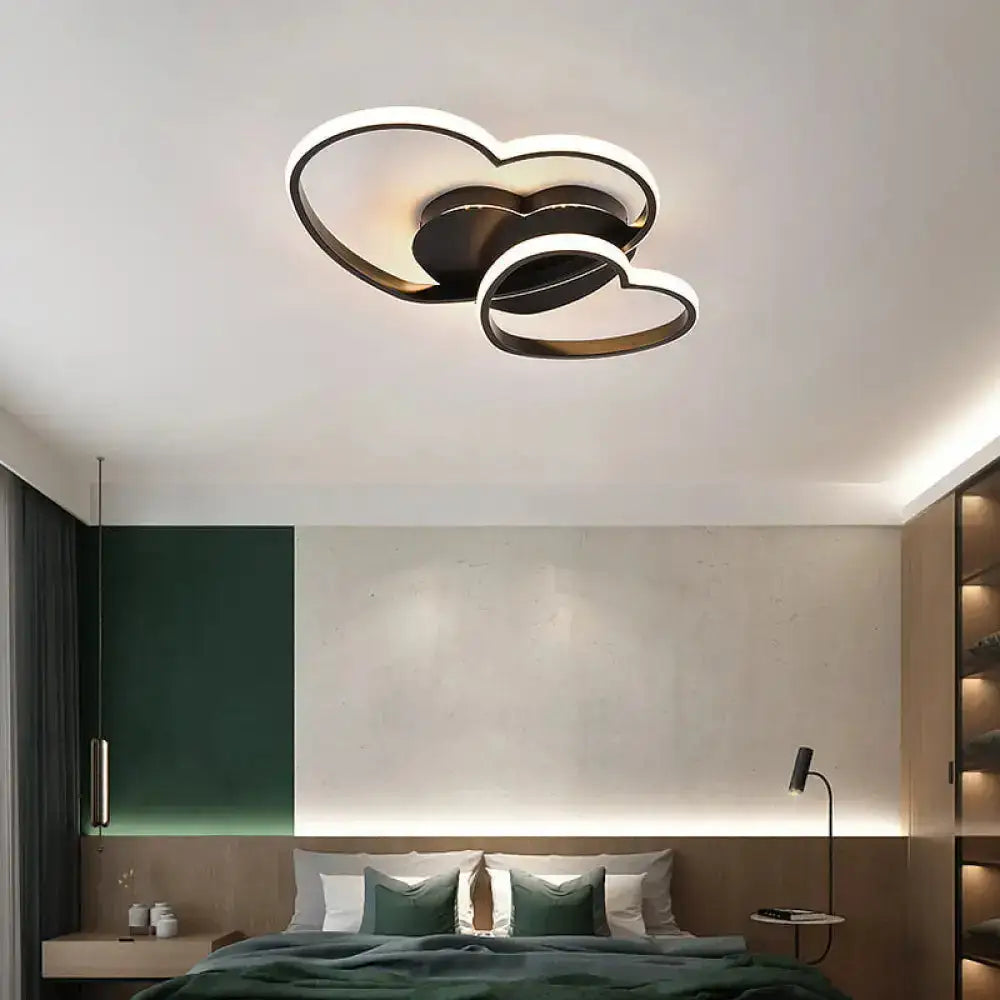 Modern Metal Heart Flush Mount Led Ceiling Light For Bedroom Black / Small