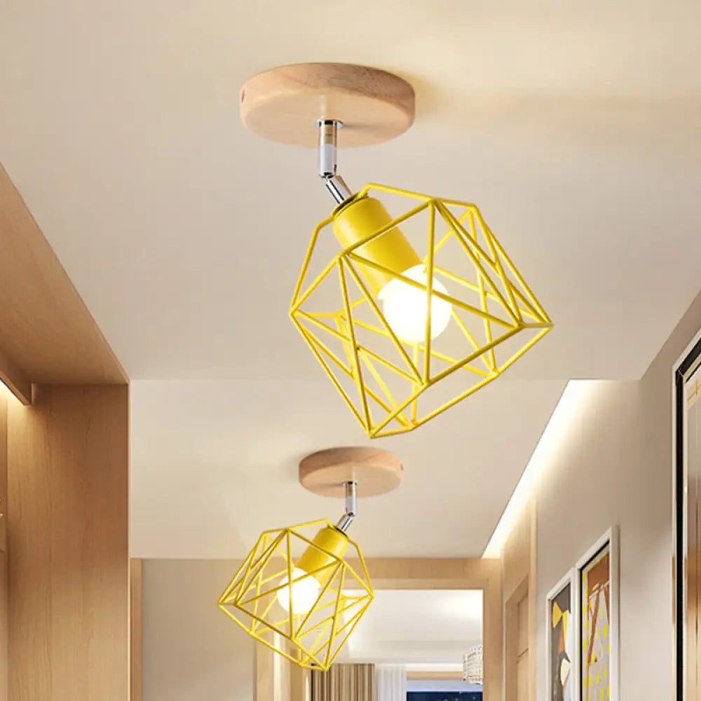 Modern Metal Hexagon Ceiling Light - Gray/White/Pink/Yellow/Blue/Green Semi Flush Mount For Bedroom
