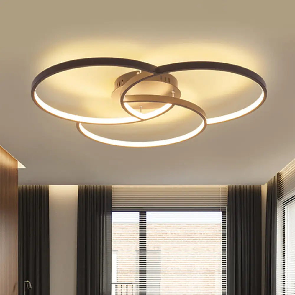 Modern Metal Intersecting Ring Led Ceiling Fixture Black/White Semi - Flush Mount Warm/White Light