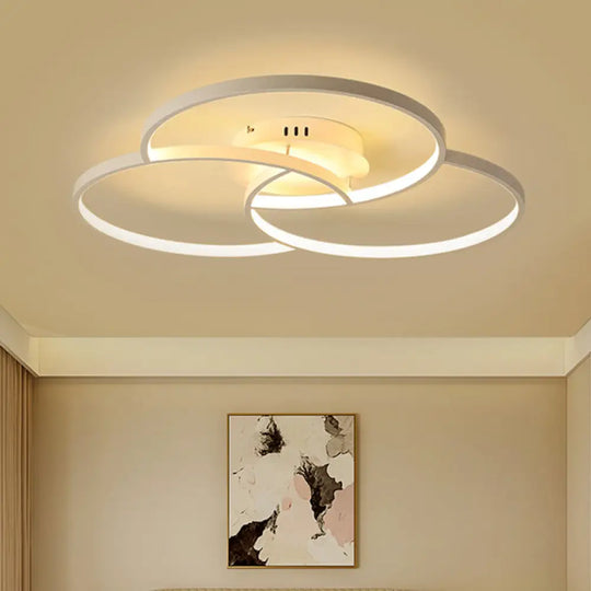 Modern Metal Intersecting Ring Led Ceiling Fixture Black/White Semi - Flush Mount Warm/White Light