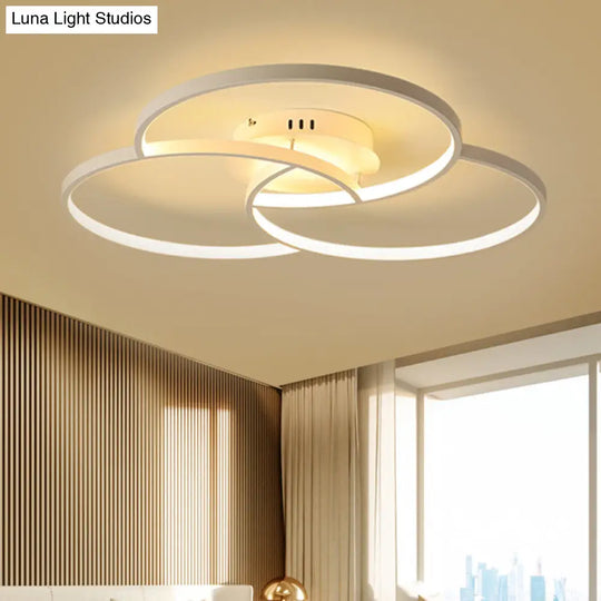 Modern Metal Intersecting Ring Led Ceiling Fixture Black/White Semi - Flush Mount Warm/White Light