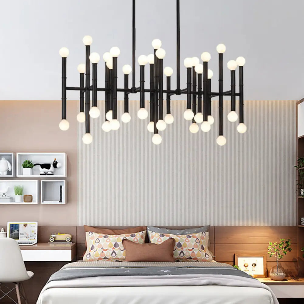 Modern Metal Island Light - Multi-Rod 42-Head Black/Chrome/Gold Up & Down Lighting Fixture Black