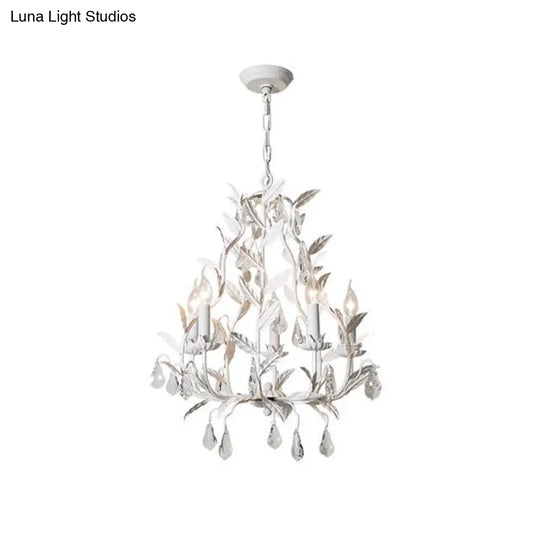 Modern Metal Leaf Chandelier Lamp With Crystal Drop - 5 Bulbs Grey/Distressed White Suspended