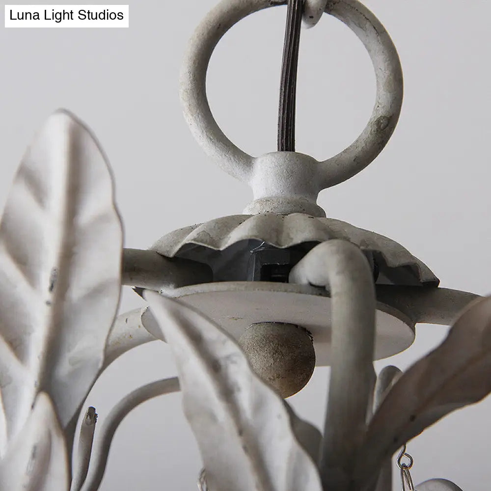 Modern Metal Leaf Chandelier Lamp With Crystal Drop - 5 Bulbs Grey/Distressed White Suspended