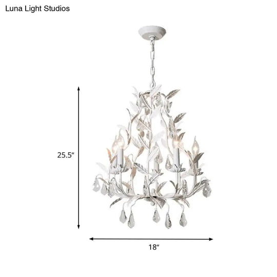 Modern Metal Leaf Chandelier With Crystal Drop - 5 Bulb Lighting Fixture In Grey/Distressed White