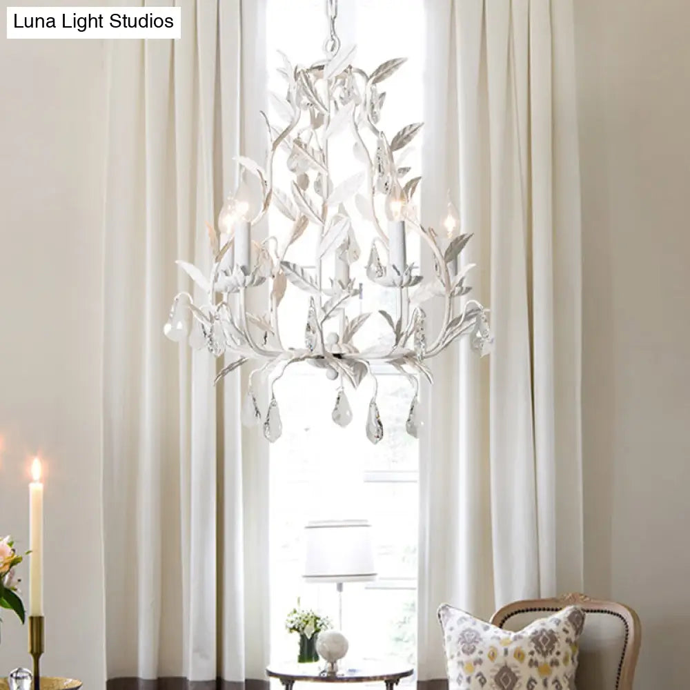 Modern Metal Leaf Chandelier Lamp With Crystal Drop - 5 Bulbs Grey/Distressed White Suspended