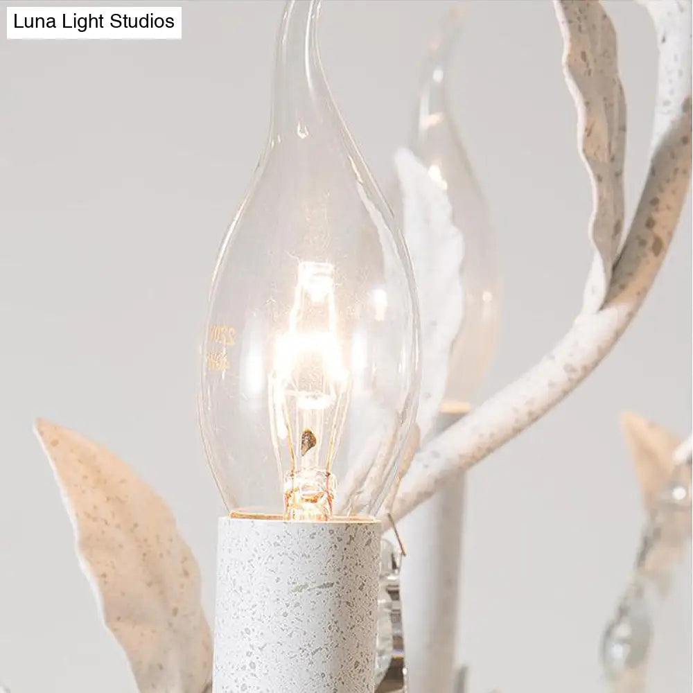 Modern Metal Leaf Chandelier Lamp With Crystal Drop - 5 Bulbs Grey/Distressed White Suspended