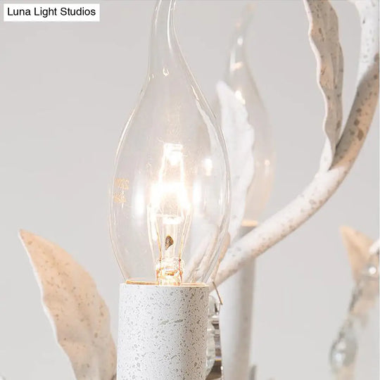 Modern Metal Leaf Chandelier Lamp With Crystal Drop - 5 Bulbs Grey/Distressed White Suspended