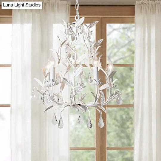 Modern Metal Leaf Chandelier Lamp With Crystal Drop - 5 Bulbs Grey/Distressed White Suspended