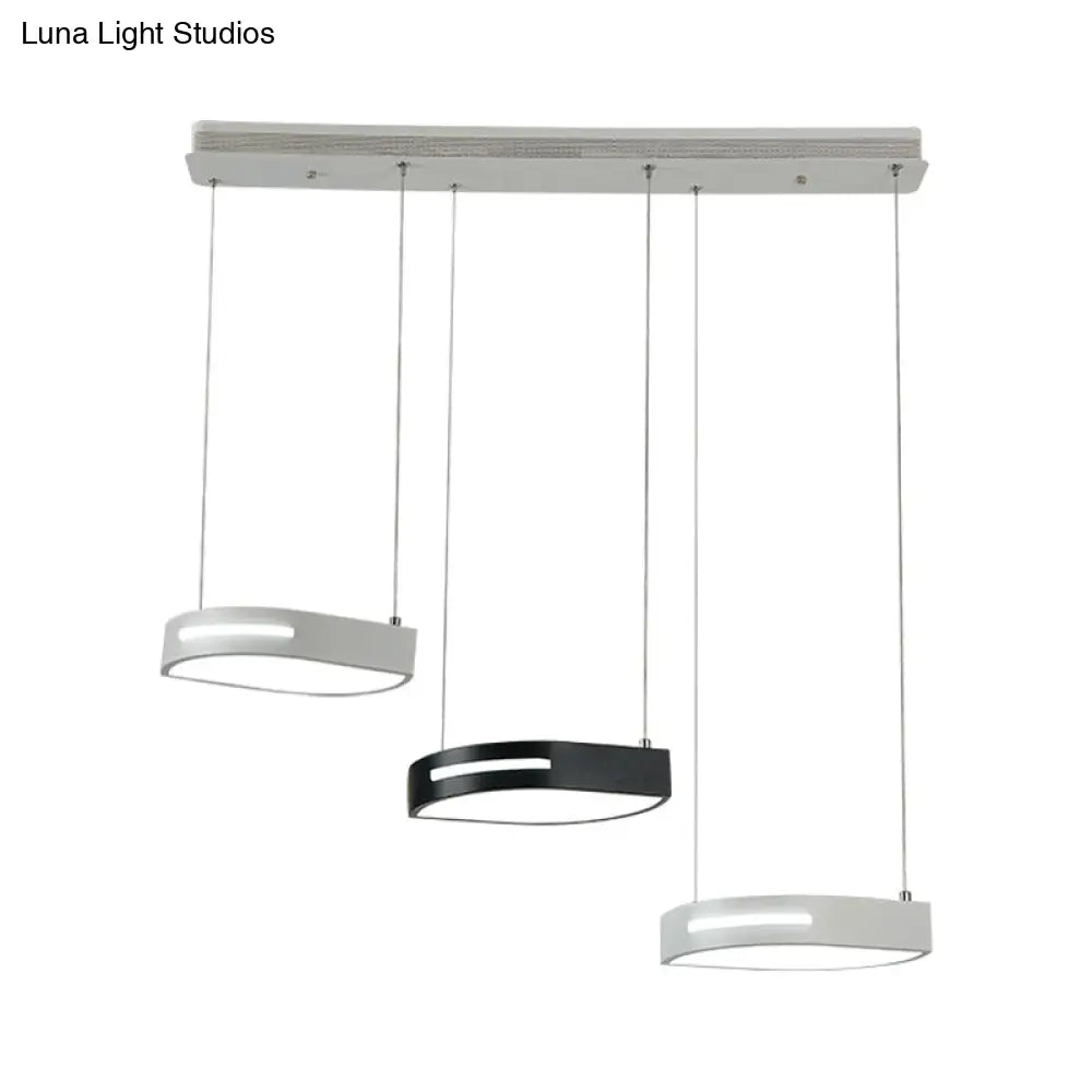 Modern Metal Leaf Pendant Light With 3 Led Heads For Dining Room Suspension Lamp - Black And White