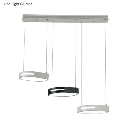 Modern Metal Leaf Pendant Light With 3 Led Heads For Dining Room Suspension Lamp - Black And White