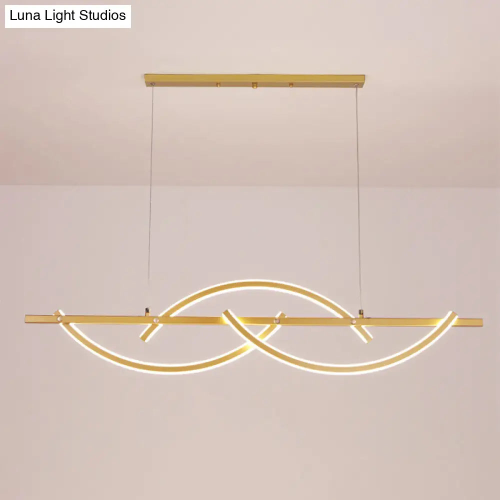 Modern Metal Led 3-Arched Line Restaurant Chandelier In Black/Gold - Warm/White Light