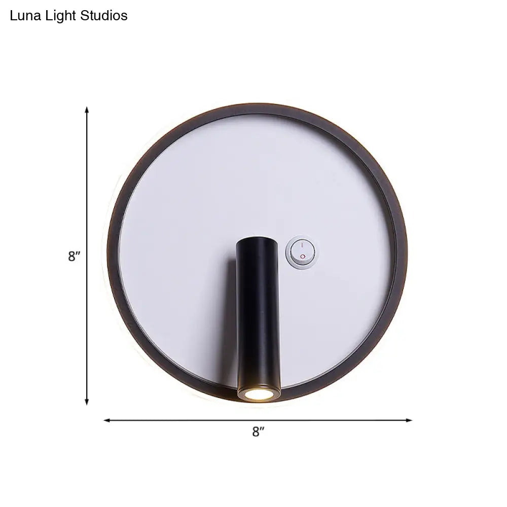 Modern Metal Led Bedside Wall Sconce In Black White/Warm Light - Circle/Square/Ellipse Design