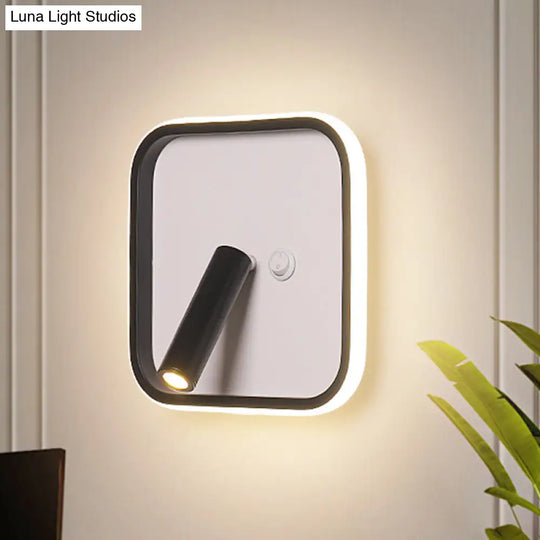 Modern Metal Led Bedside Wall Sconce In Black White/Warm Light - Circle/Square/Ellipse Design