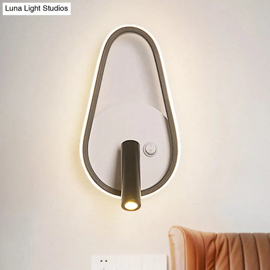 Modern Metal Led Bedside Wall Sconce In Black White/Warm Light - Circle/Square/Ellipse Design