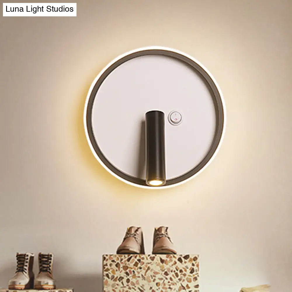 Modern Metal Led Bedside Wall Sconce In Black White/Warm Light - Circle/Square/Ellipse Design