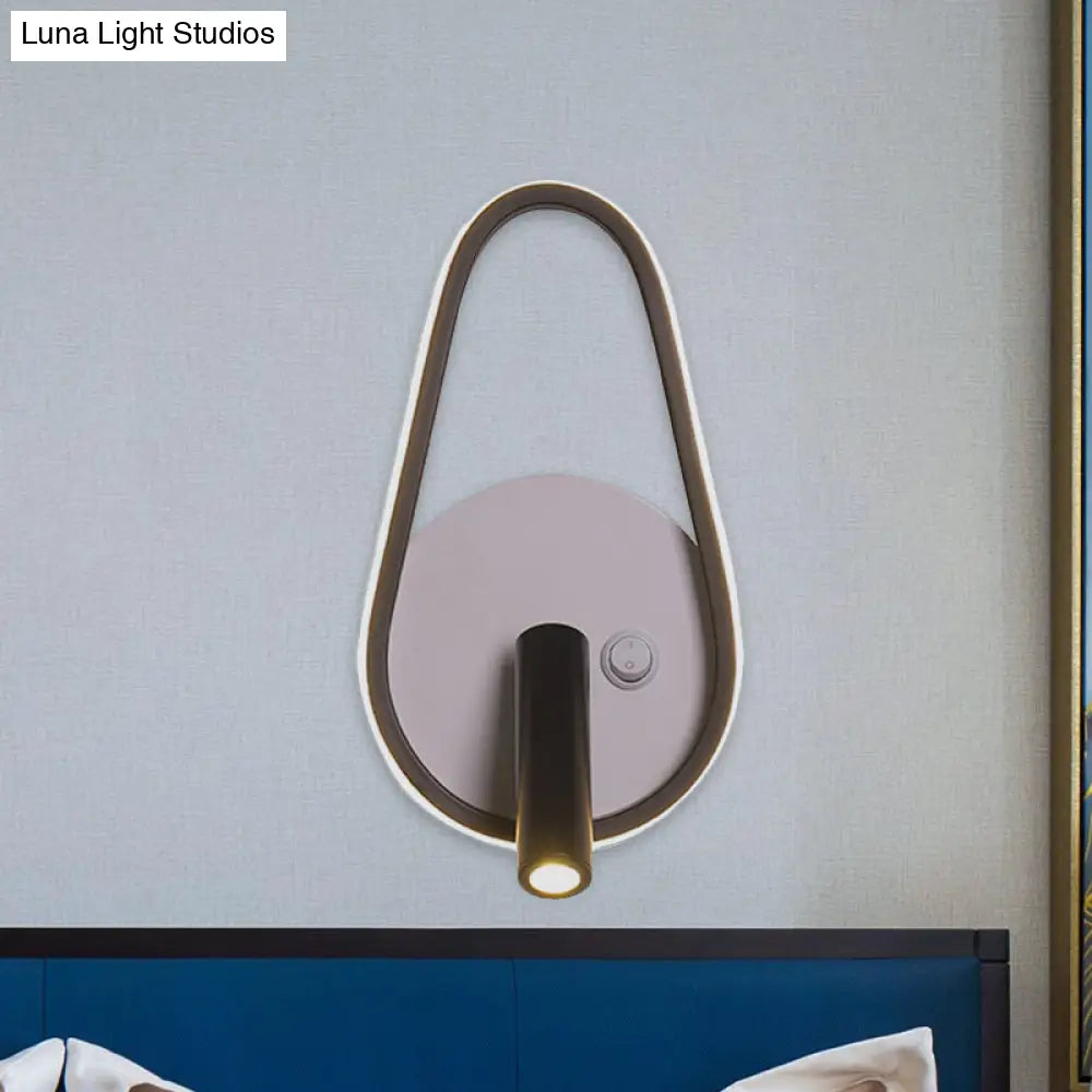 Modern Metal Led Bedside Wall Sconce In Black White/Warm Light - Circle/Square/Ellipse Design