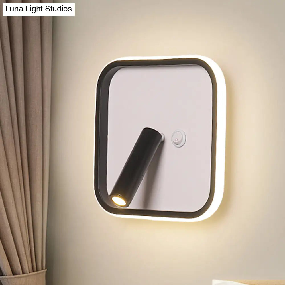 Modern Metal Led Bedside Wall Sconce In Black White/Warm Light - Circle/Square/Ellipse Design