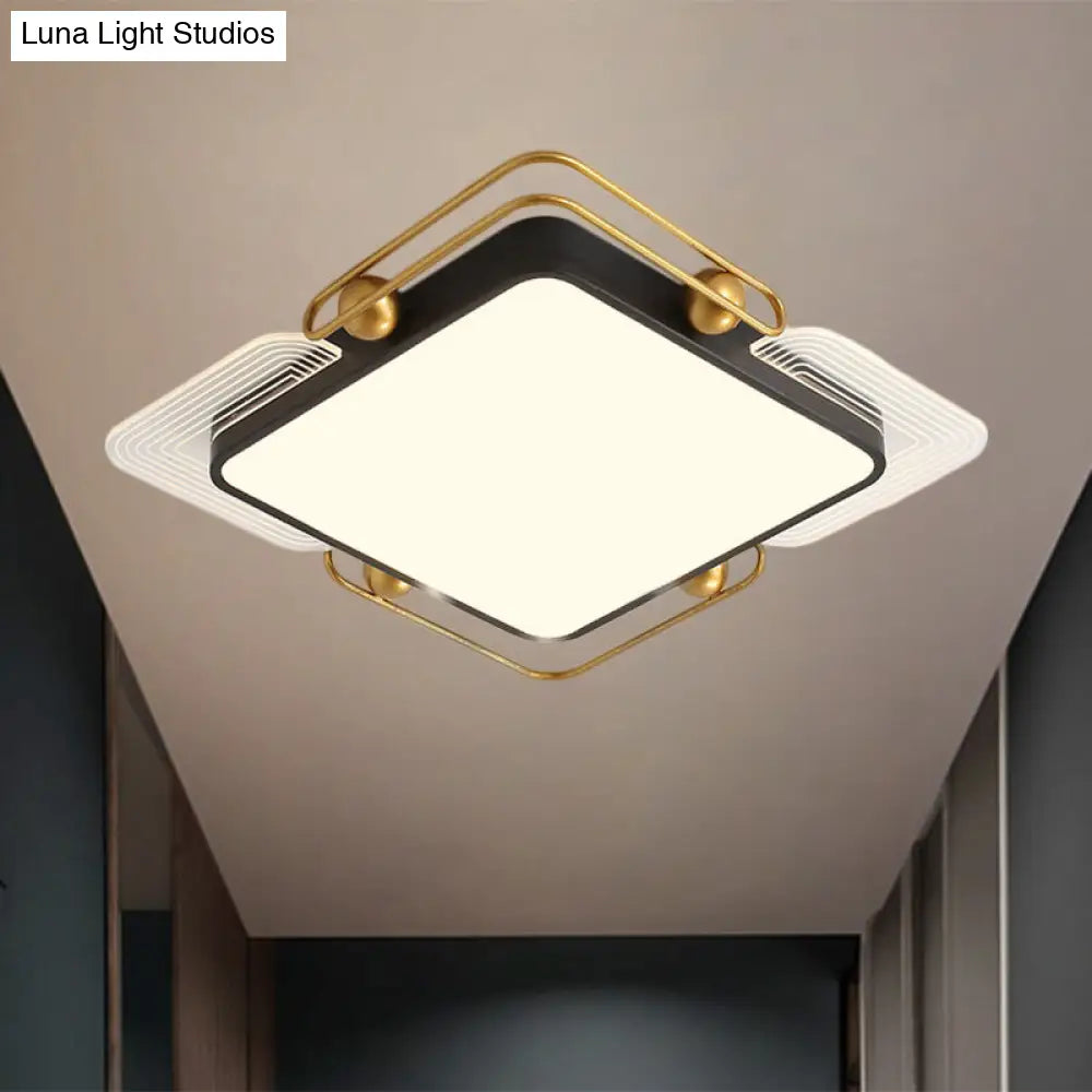 Modern Metal Led Ceiling Light In Black And Gold Square/Rectangular Flush Mount Dia 16.5’/20.5’/35.5