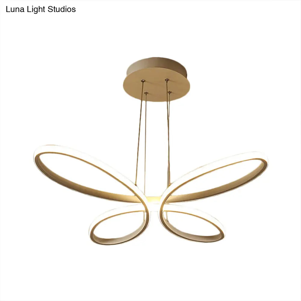 Gold Metal Led Butterfly Frame Chandelier - Modernist Restaurant Down Lighting Warm/White Light