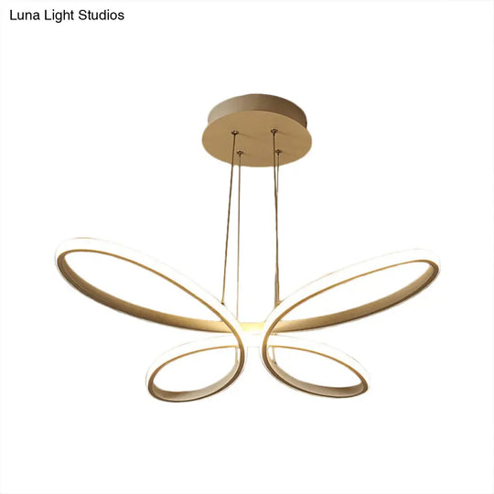 Gold Metal Led Butterfly Frame Chandelier - Modernist Restaurant Down Lighting Warm/White Light