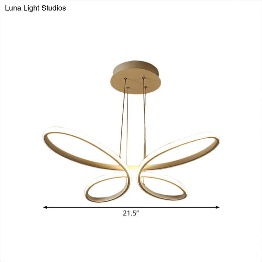 Gold Metal Led Butterfly Frame Chandelier - Modernist Restaurant Down Lighting Warm/White Light