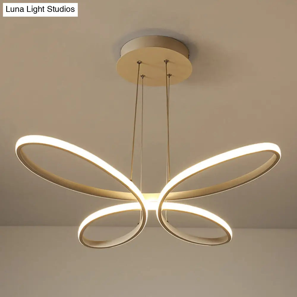 Gold Metal Led Butterfly Frame Chandelier - Modernist Restaurant Down Lighting Warm/White Light /