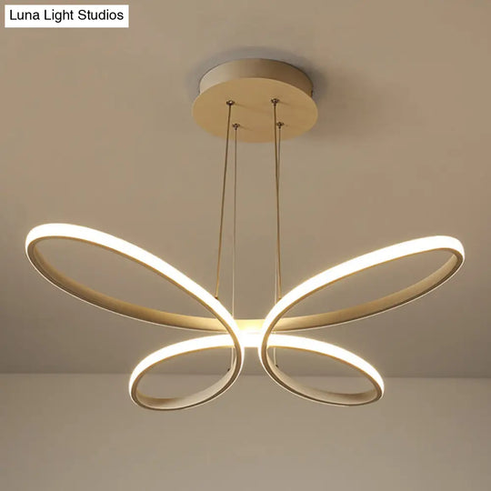 Gold Metal Led Butterfly Frame Chandelier - Modernist Restaurant Down Lighting Warm/White Light /