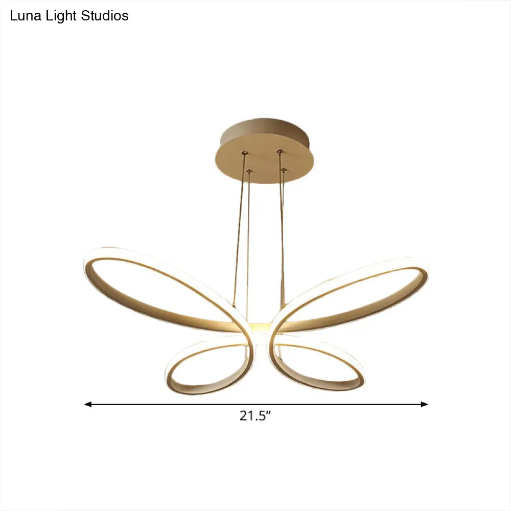 Modern Metal Led Chandelier - Butterfly Frame With Gold Finish Warm/White Lighting Perfect For