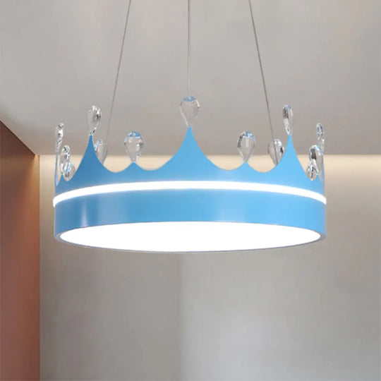 Modern Metal Led Chandelier Light In Pink/Blue/Gold With Crystal Deco Blue