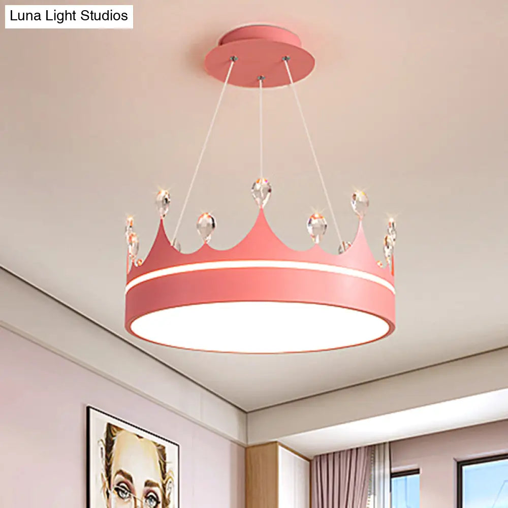 Modern Metal Led Chandelier Light In Pink/Blue/Gold With Crystal Deco