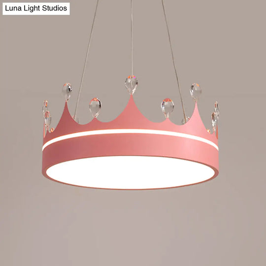 Modern Metal Led Chandelier Light In Pink/Blue/Gold With Crystal Deco