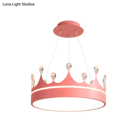 Modern Metal Led Chandelier Light In Pink/Blue/Gold With Crystal Deco