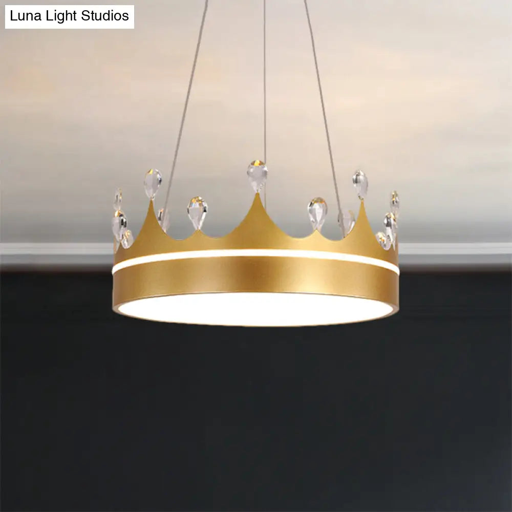 Modern Metal Crown Chandelier Light With Led Suspended Lighting And Crystal Deco - Pink/Blue/Gold