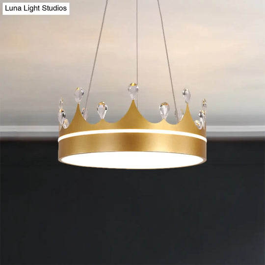 Modern Metal Crown Chandelier Light With Led Suspended Lighting And Crystal Deco - Pink/Blue/Gold