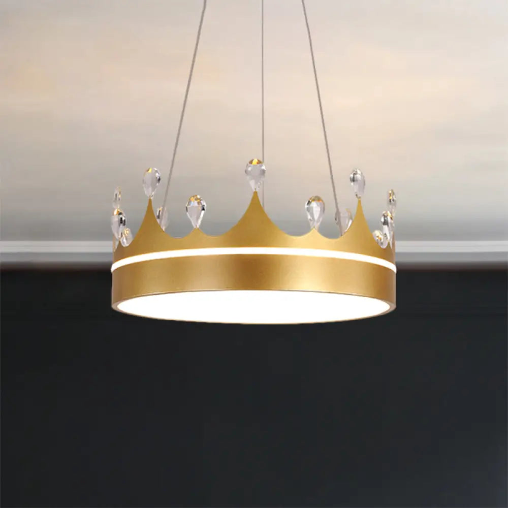 Modern Metal Led Chandelier Light In Pink/Blue/Gold With Crystal Deco Gold