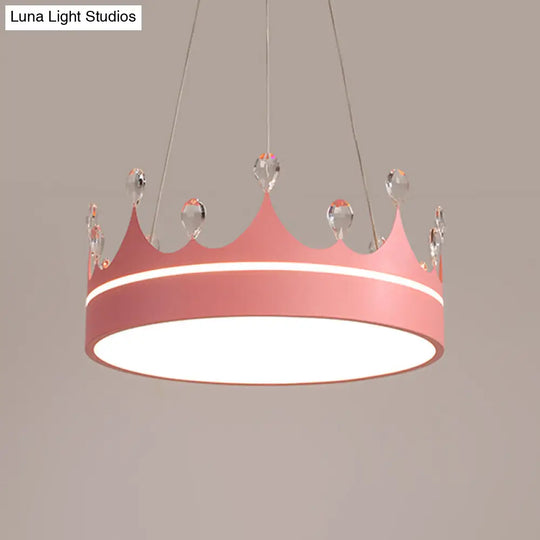 Modern Metal Crown Chandelier Light With Led Suspended Lighting And Crystal Deco - Pink/Blue/Gold