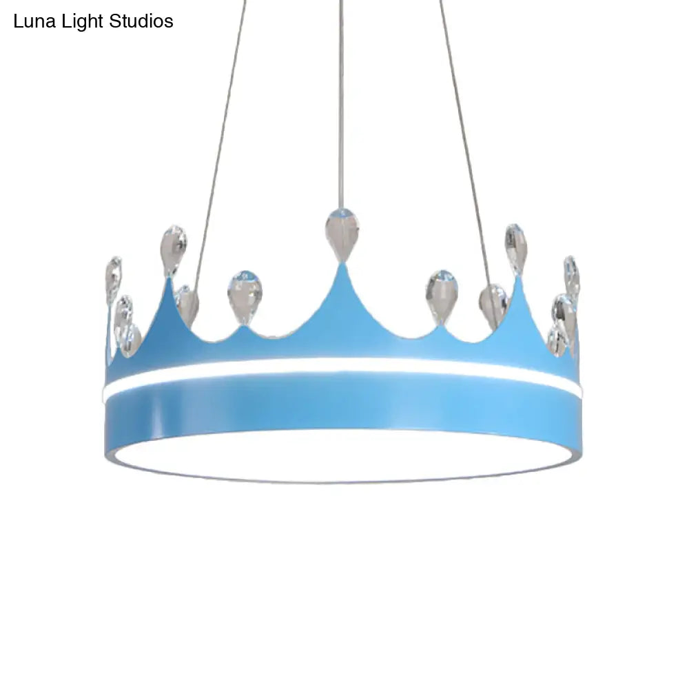 Modern Metal Crown Chandelier Light With Led Suspended Lighting And Crystal Deco - Pink/Blue/Gold