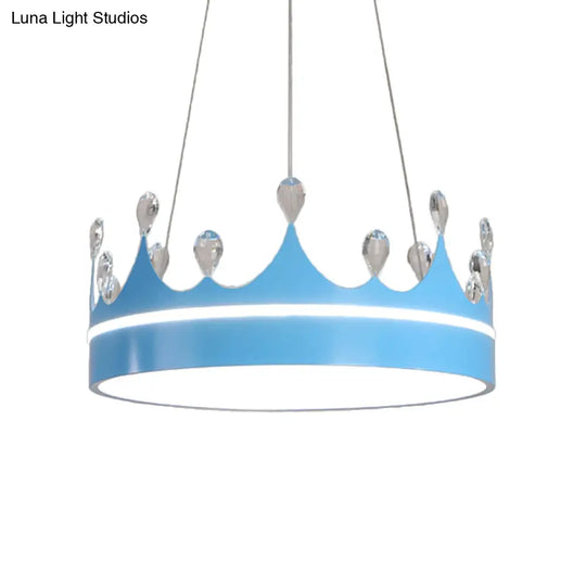 Modern Metal Crown Chandelier Light With Led Suspended Lighting And Crystal Deco - Pink/Blue/Gold