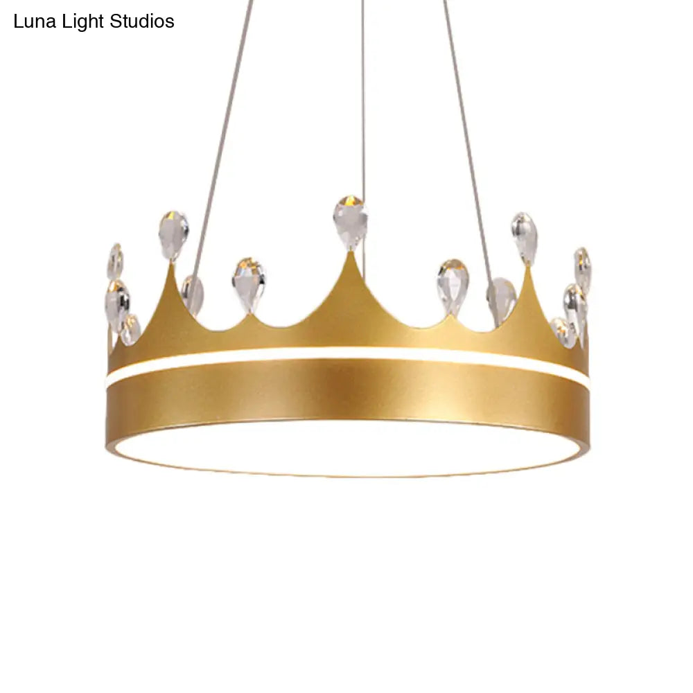 Modern Metal Crown Chandelier Light With Led Suspended Lighting And Crystal Deco - Pink/Blue/Gold