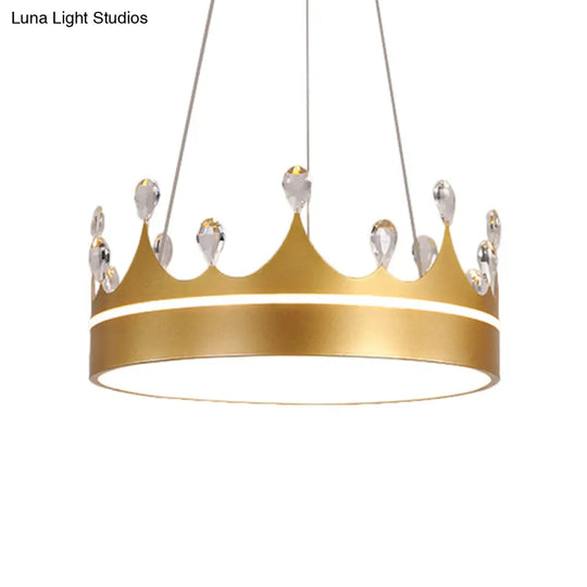 Modern Metal Crown Chandelier Light With Led Suspended Lighting And Crystal Deco - Pink/Blue/Gold