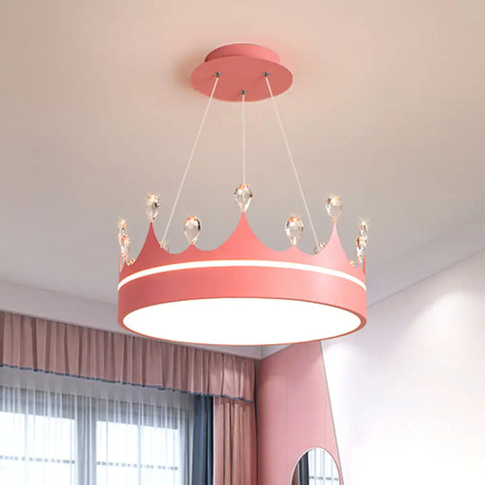 Modern Metal Led Chandelier Light In Pink/Blue/Gold With Crystal Deco Pink