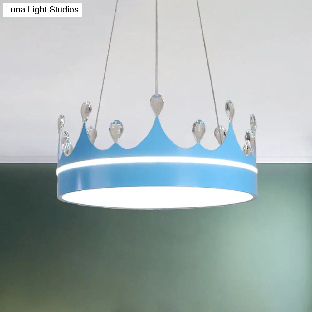 Modern Metal Crown Chandelier Light With Led Suspended Lighting And Crystal Deco - Pink/Blue/Gold