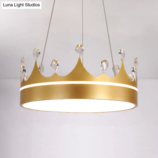 Modern Metal Crown Chandelier Light With Led Suspended Lighting And Crystal Deco - Pink/Blue/Gold