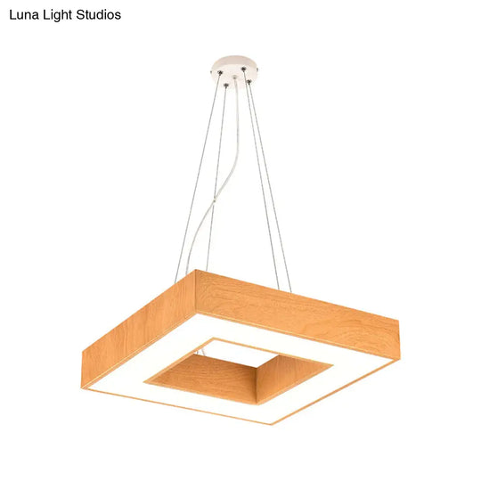 Modern Metal Led Chandelier - Light Wood Square Suspension For Offices