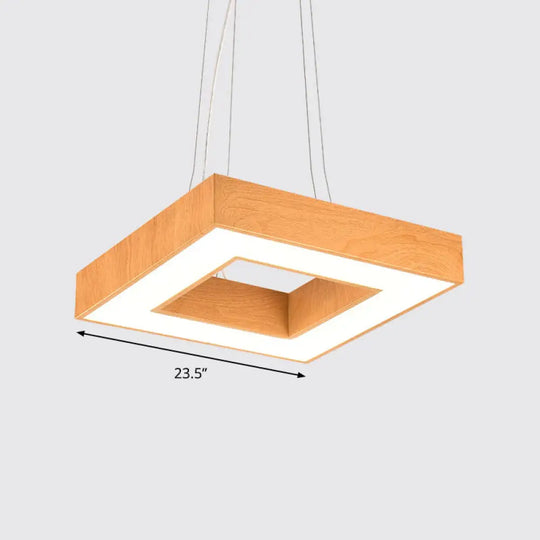 Modern Metal Led Chandelier - Light Wood Square Suspension For Offices / 23.5 White