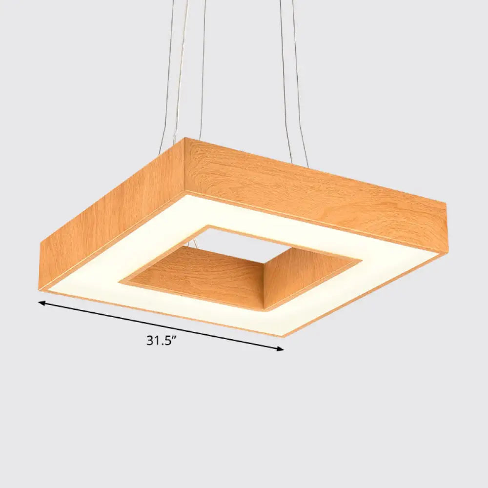 Modern Metal Led Chandelier - Light Wood Square Suspension For Offices / 31.5 Third Gear